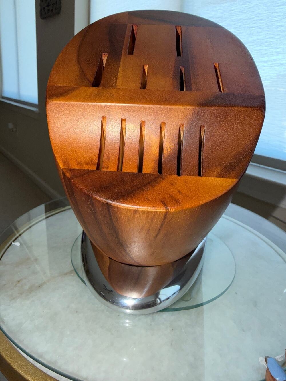 Nambé MT1108 Neil Cohen Wood Knife Block Stainless Base Modern 2017
